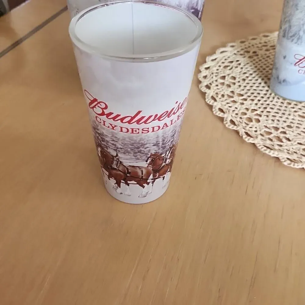 Vintage Budweiser Clydesdale frosted glasses set of 4